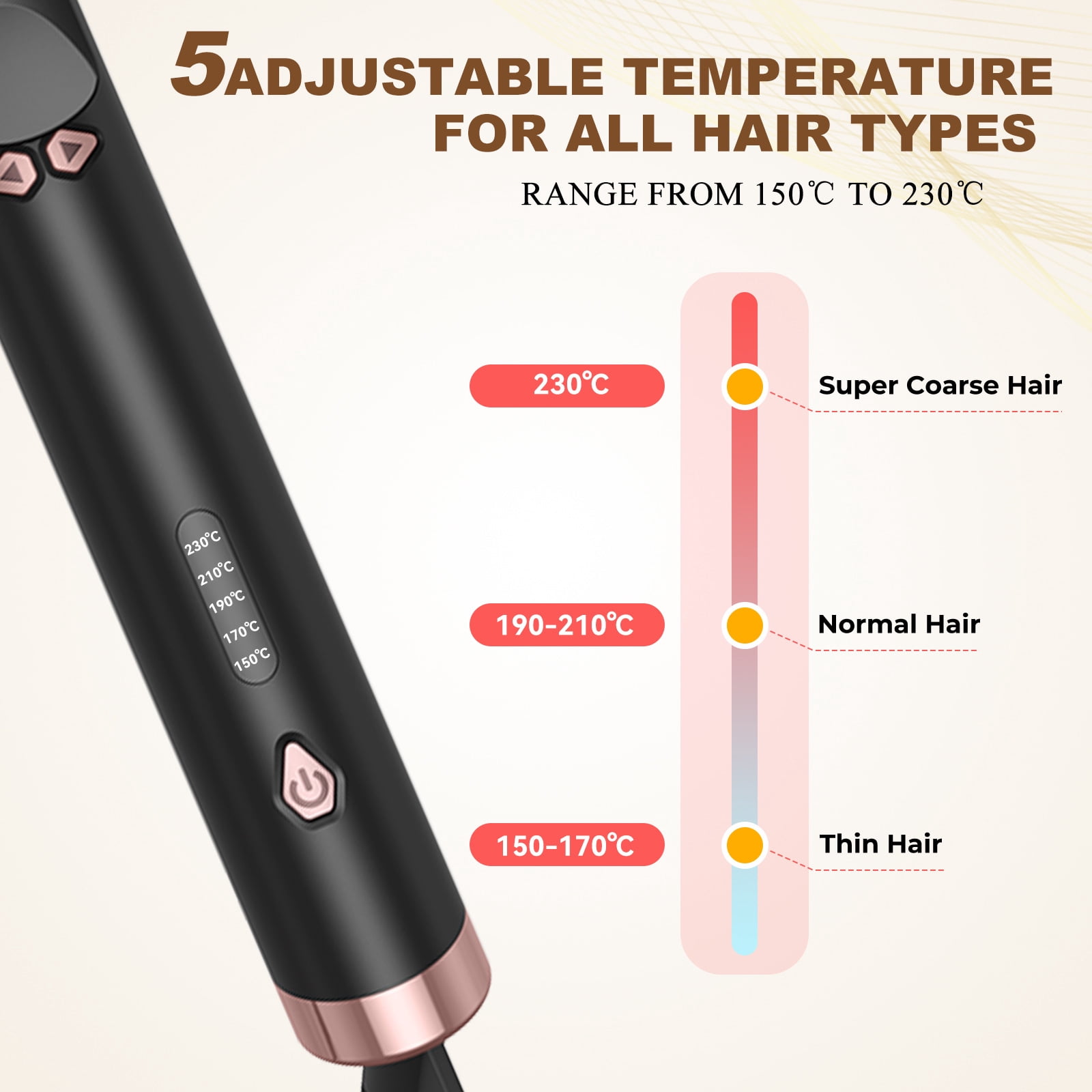 One-Click Automatic Hair Curler, Professional Rotating Curling Wand for Bouncy, Long-Lasting Curls, Anti-Scald Styling Tool with 4 Temperature Settings for All Hair Types