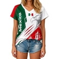 thumbnail image 2 of Womens Soccer Shirt Mexico Raglan Tops Short Sleeve Summer Fashion V Neck Printed T Shirt Top Sports Fan Casual Tops Tee 3XL, 2 of 4