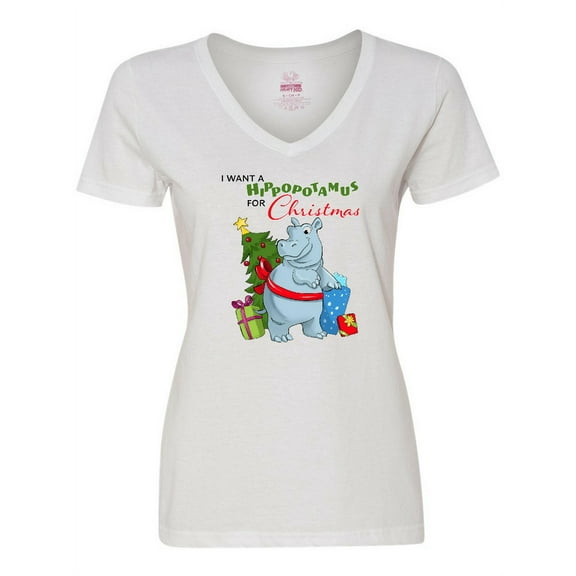 Inktastic I Want a Hippopotamus for Christmas Women's V-Neck T-Shirt