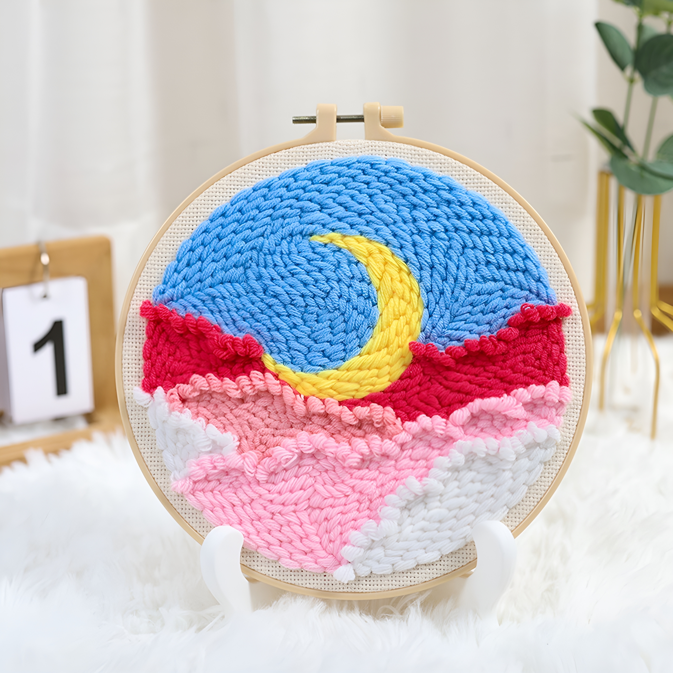 CCOCC 2026 New Diy Punch Needle Kits for Beginners Cartoon Daisy Flower with Hoop Embroidery Punch Needle Craft Set for Home Decor,Wall Art,Gift Crafting