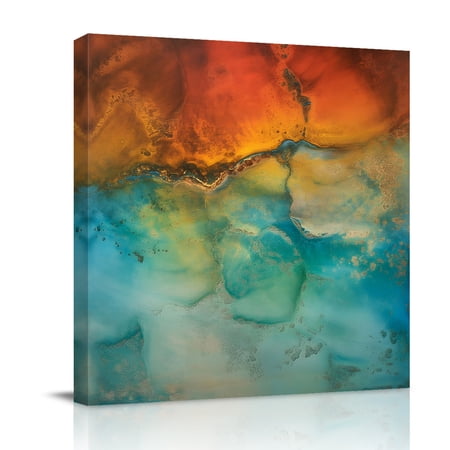 Abstract Canvas Wall Art for Living Room Orange Teal Green Gradient Fluid Art Oil Painting Wall Decor Framed Artwork Pictures Ready to Hang for Bedroom Office Home Decor