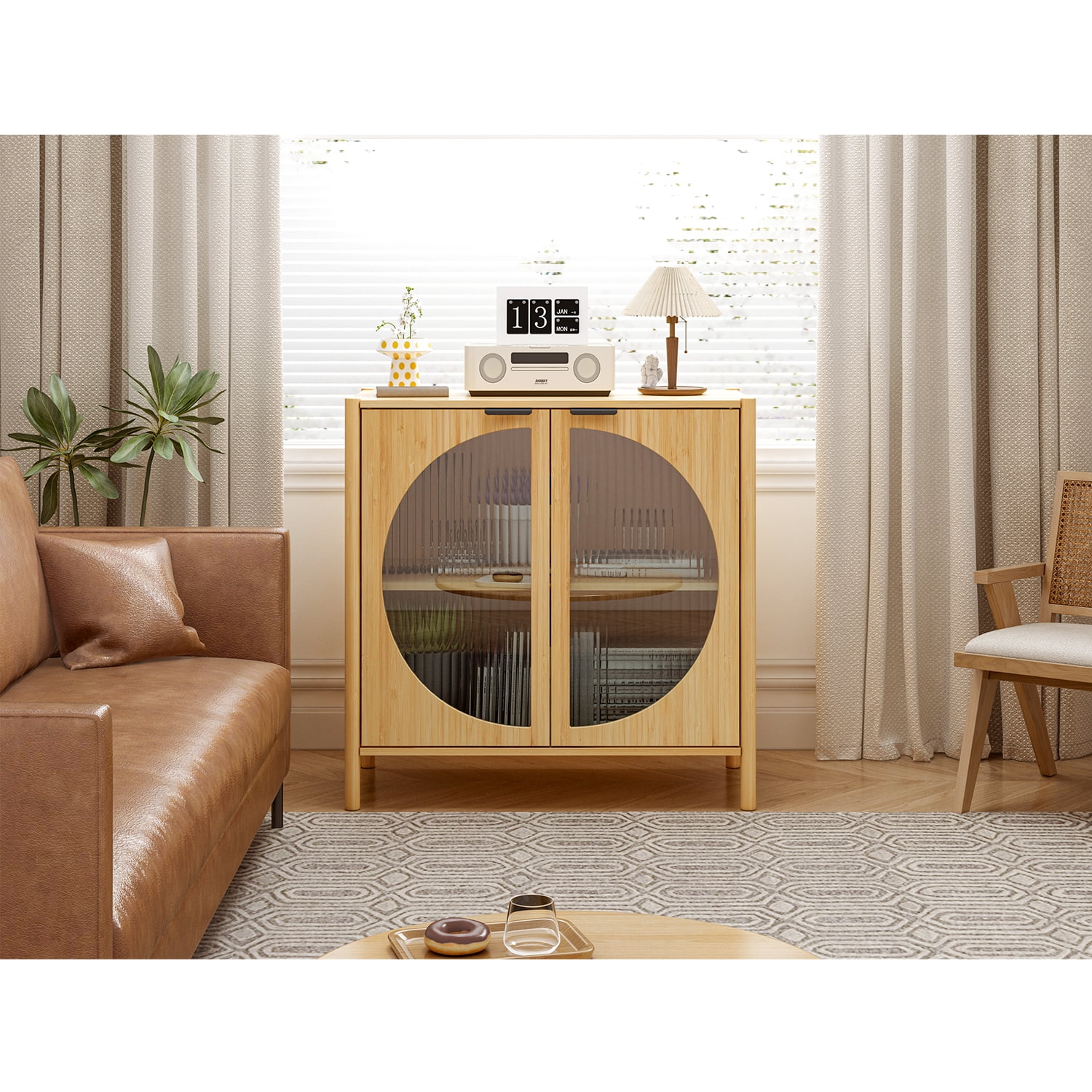 Kadyn Floor Storage Cabinet, Mid-Century Sideboard Buffet Cabinet with 2 Doors, Bamboo Kitchen Storage Cabinet for Dining Room, Living Room, Barnwood Kadyn Floor Storage Cabinet, Mid-Century Sideboard Buffet Cabinet with 2 Doors, Bamboo Kitchen Storage Cabinet for Dining Room, Living Room, Barnwood