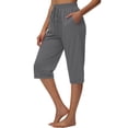 thumbnail image 4 of BUIGTTKLOP Cotton Linen Capri Pants for Women Drawstring High Waisted Capris Loose Fitted Cropped Lounge Pants, 4 of 6