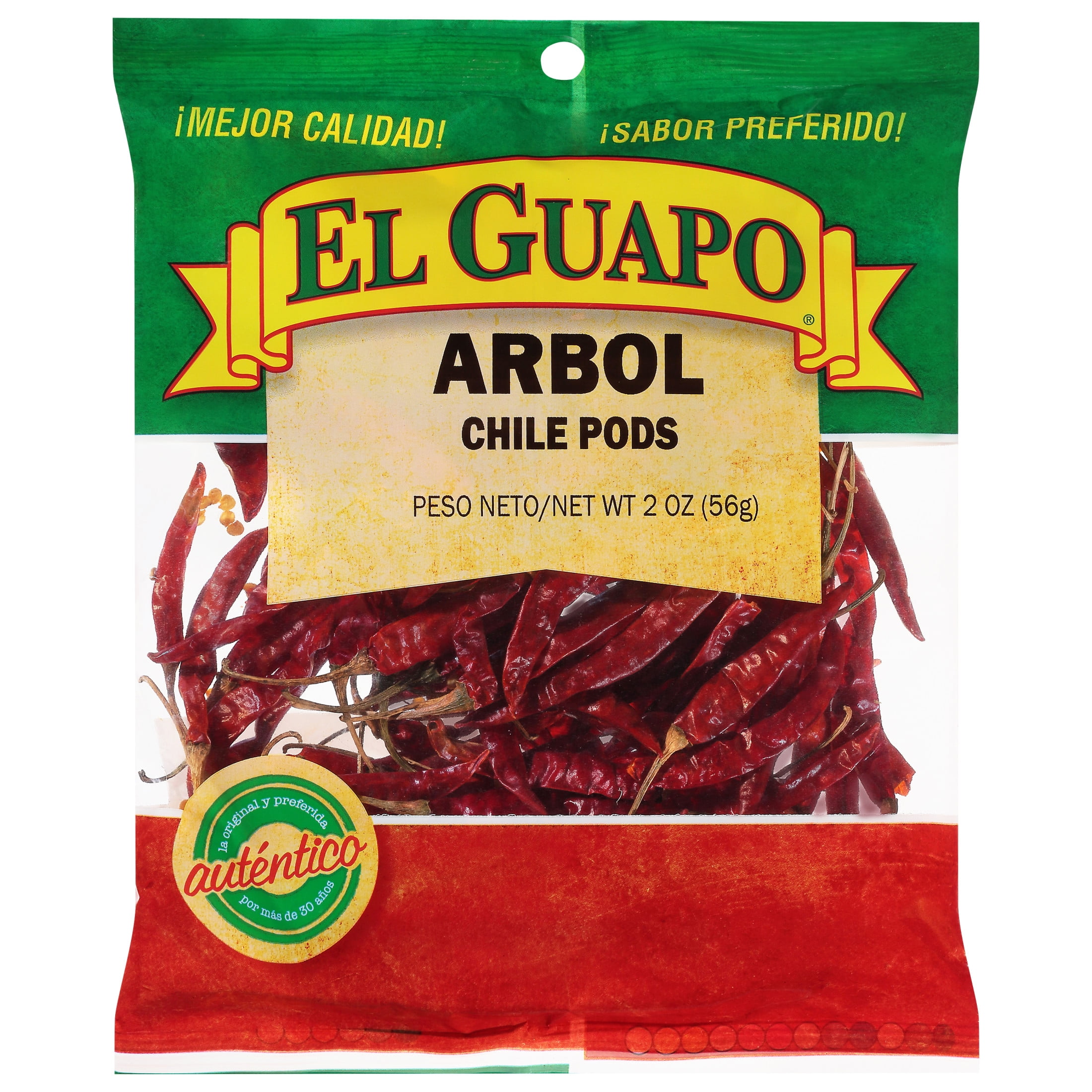 (5 pack) El Guapo Whole Arbol Chili Pods (Chile De Arbol Entero), 2 oz Bag