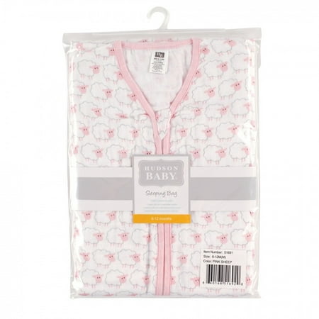Hudson Baby Infant Girl Muslin Cotton Sleeveless Wearable Sleeping Bag, Sack, Blanket, Pink Sheep, 6-12 Months