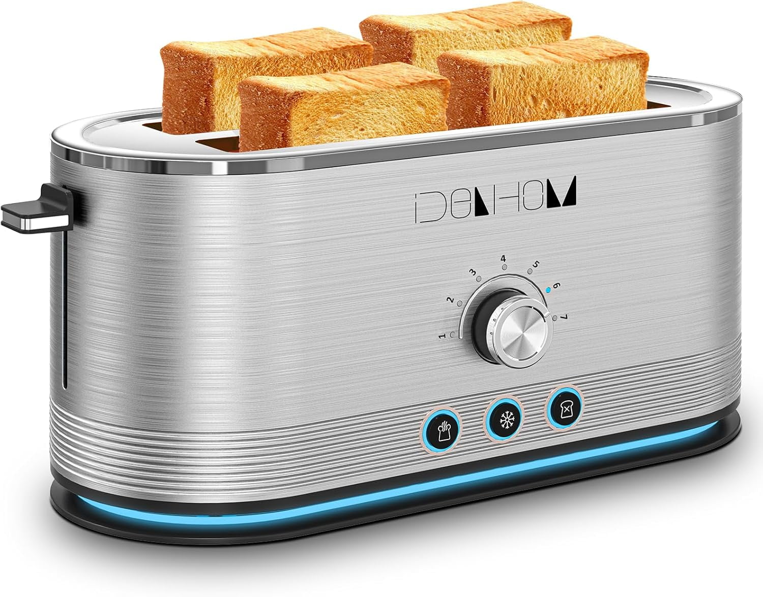 PlumChef 4-Slice Toaster, 7 Browning Settings, Defrost/Reheat Functions, Removable Crumb Tray, Full body Stainless Steel Housing 1350W ，Anti-Fingerprint & Anti-Jam(stainless steel)