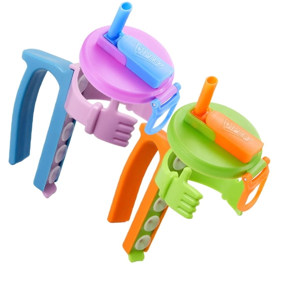 DIPESI 2-Pack Kids Water Bottle Handles with Straw Lids, BPA-Free Plastic Grips for School Lunch Travel