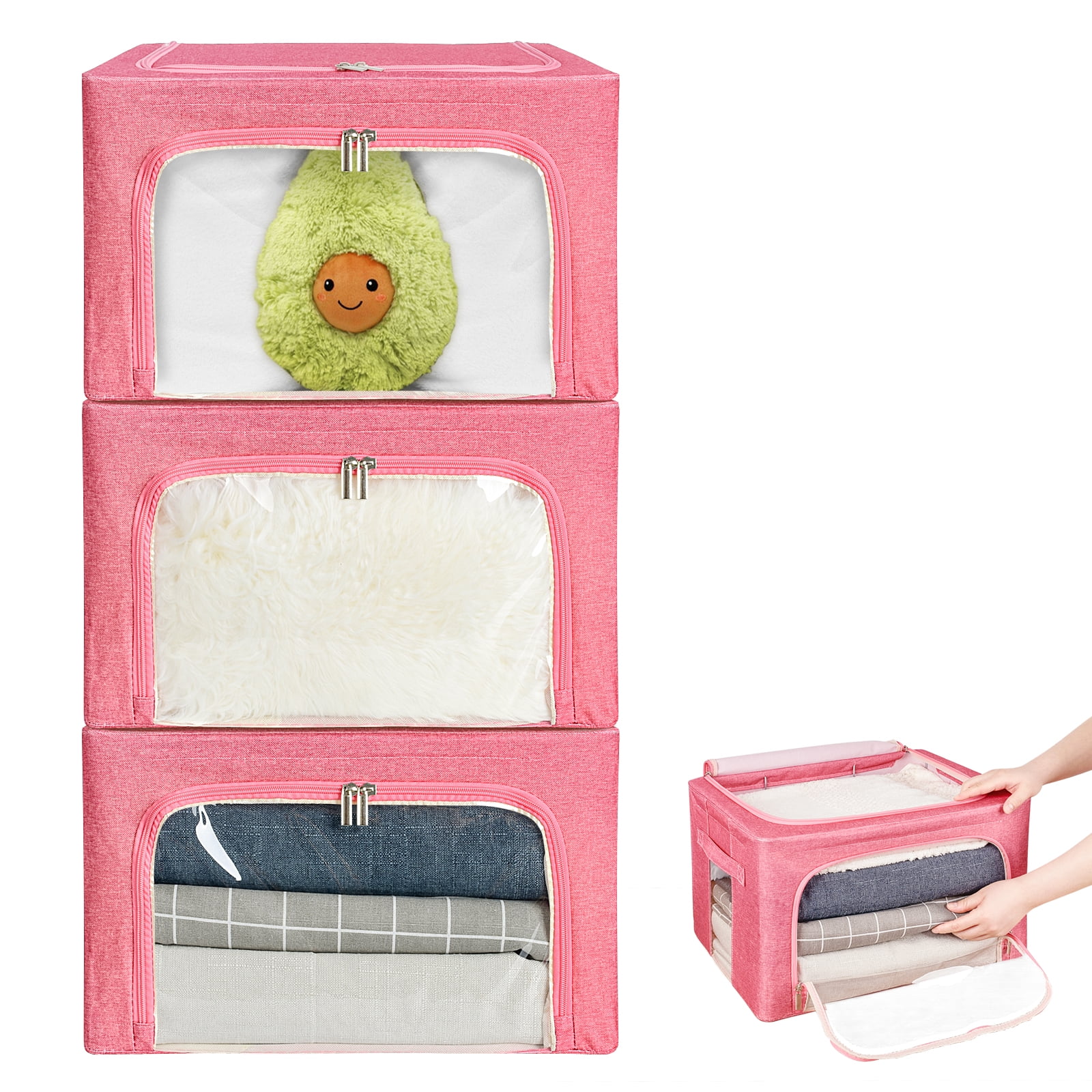 3Pcs Stackable Clothes Storage Organizer, 19.7*15.7*13in Bins/Bags for