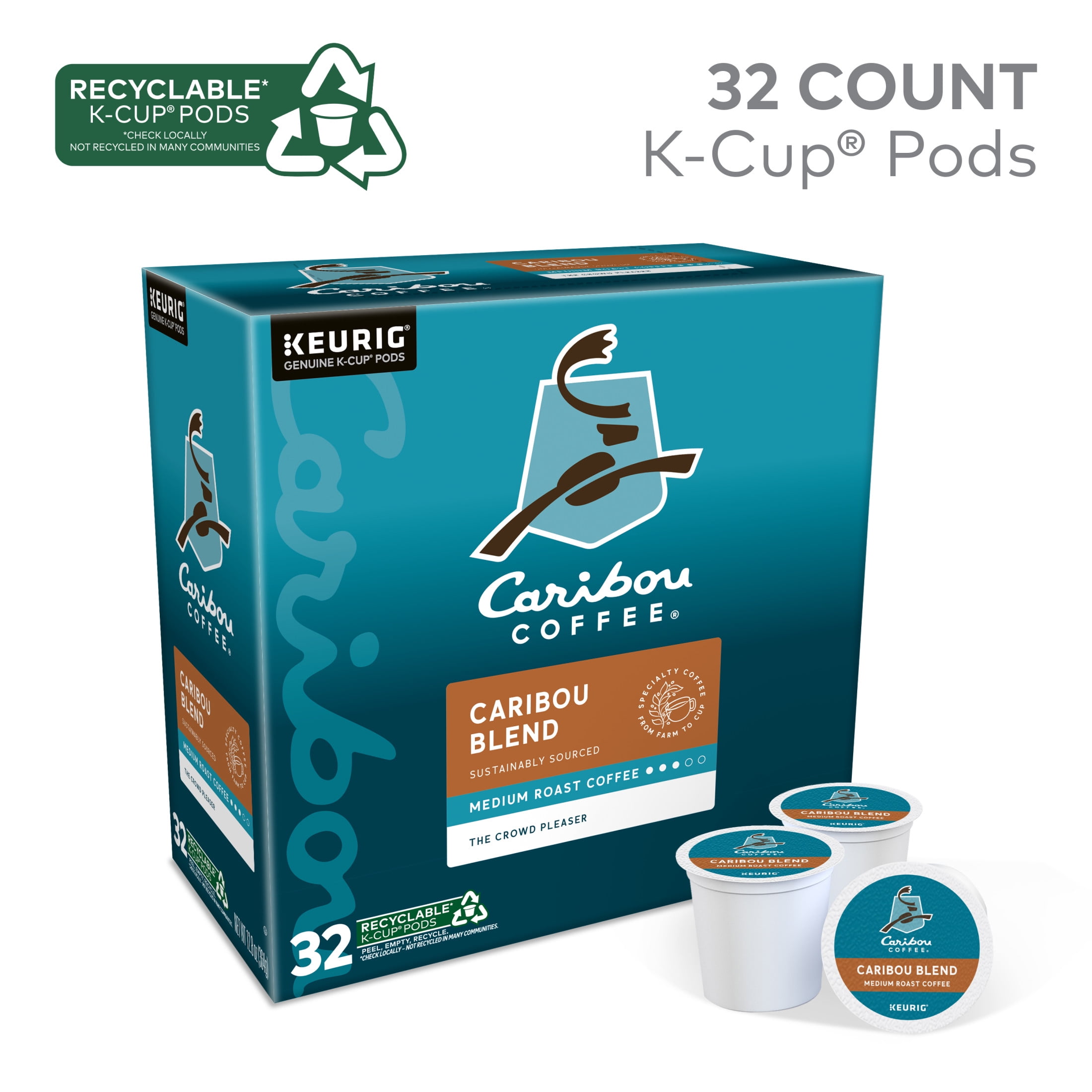 Caribou Coffee, Caribou Blend Medium Roast K-Cup Coffee Pods, 32 Count
