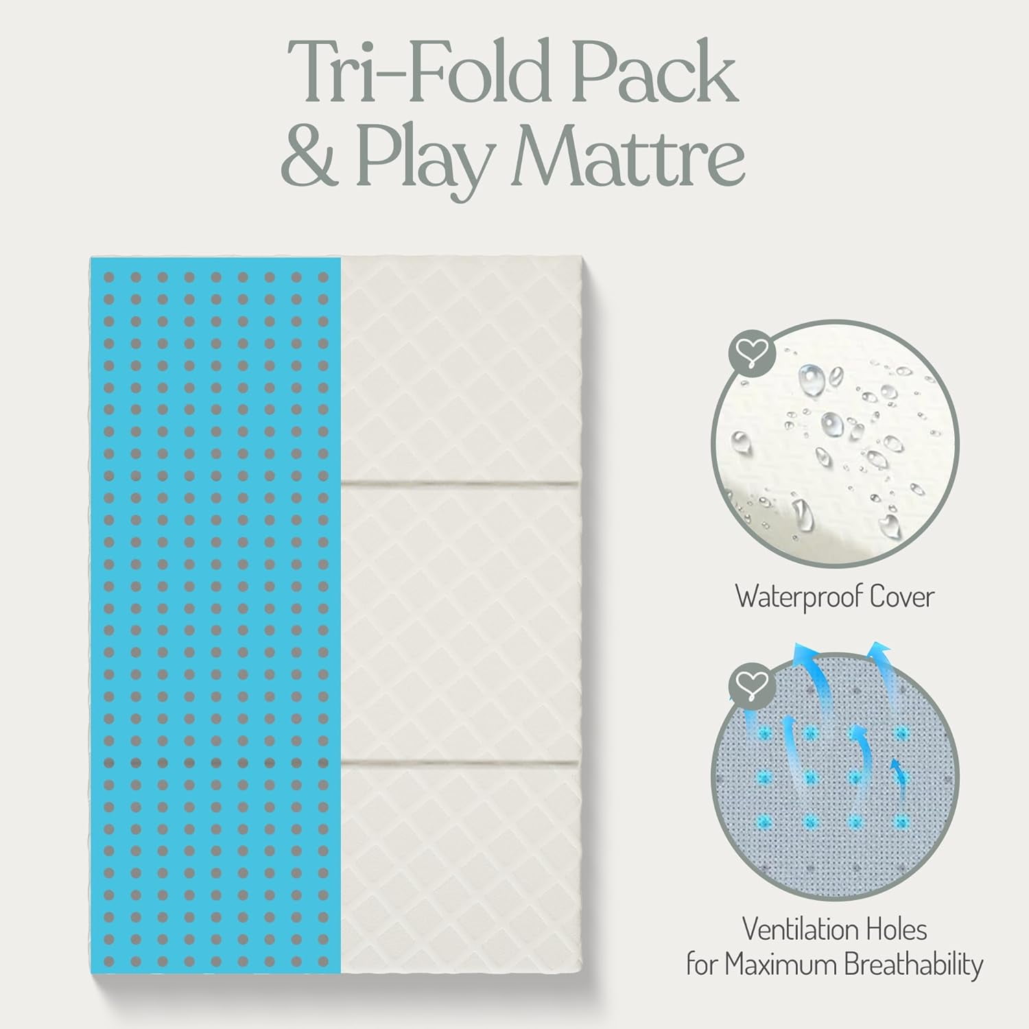 Sleepah Pack and Play Mattress Waterproof & Washable Cover Foldable Tri-Fold Pad 38 x 26 x 1" Pad for Babies and Toddlers Play Yards Mattresses Fits Most Playpens