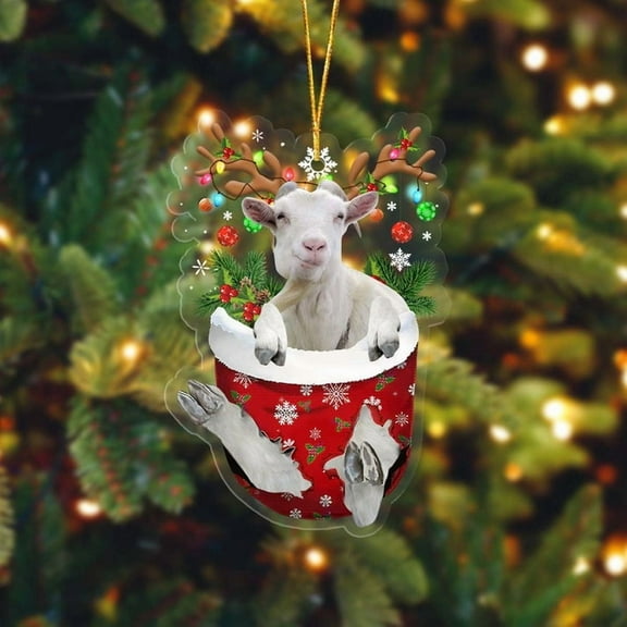 Acrylic 2D FLAT - Lasfour Goat In Pocket Christmas Ornament Flat Acrylic Farmhouse Ornament - Holiday Tree Decoration