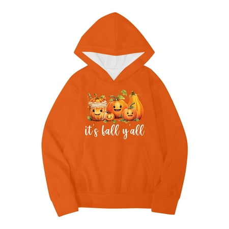 

Sweatshirt Kids Youths Pumpkins Letters Prints with Pocket Casual Pullover Long Sleeve Tops Hoodies for Kids Girls