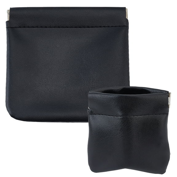 2Pcs 2 Style Imitation Leather Coin Purse Multipurpose Shrapnel Makeup Bag Headphone Storage Bag with Magnetic Closure Square Black 8~11.3x8.3~12x0.6cm 1pc/style
