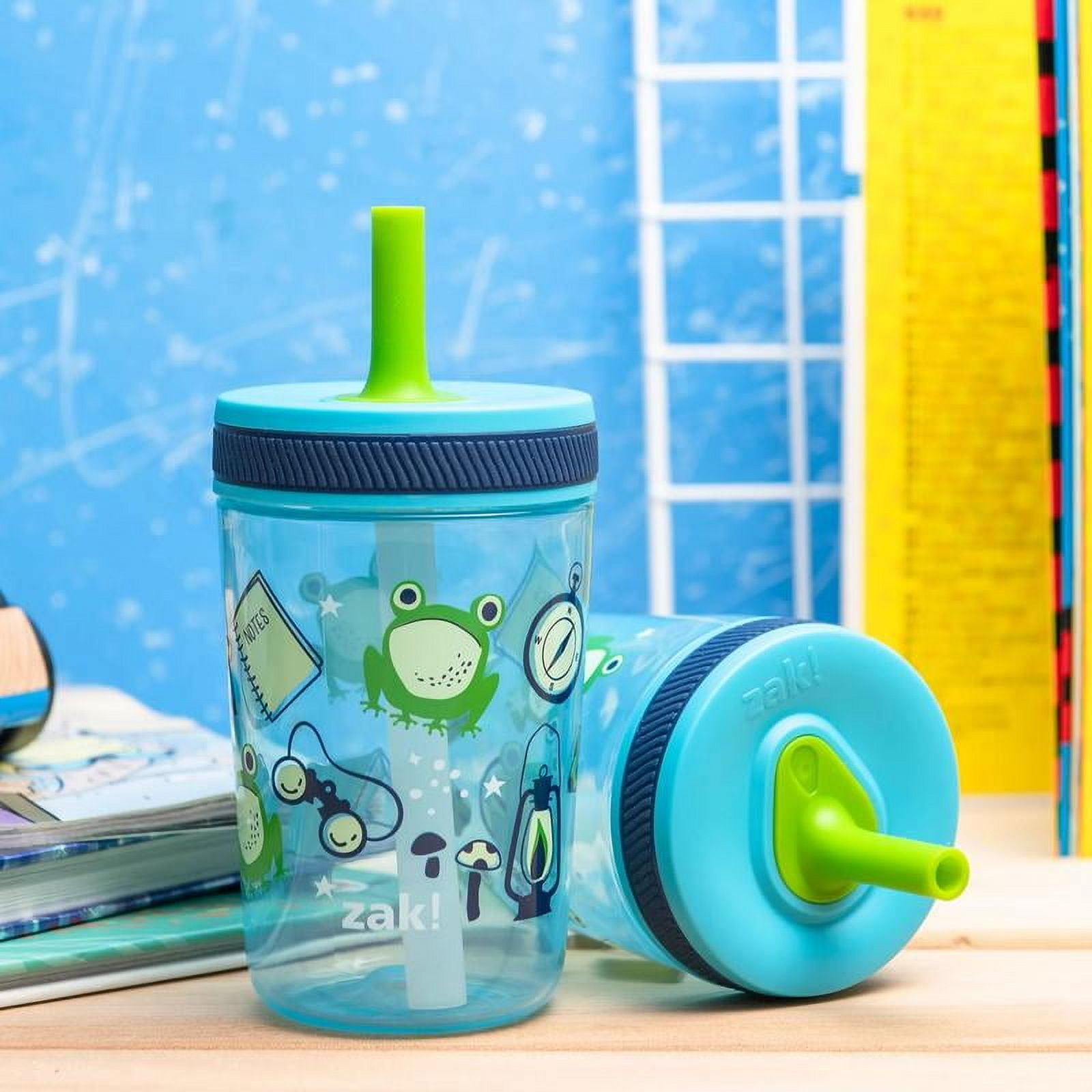 Zak Designs Kelso Kids Leakproof Straw Cup with Silicone Spout - Plastic, 15 Ounces, 2 Pack BPA Free Water Bottles
