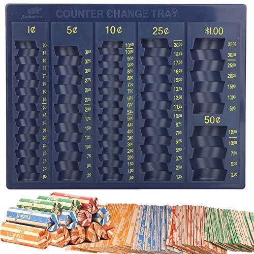 Coin Counter Sorter Money Tray Blundle with 64 Coin Roll Wrappers ‚Äì