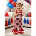 thumbnail image 6 of BemeyourBBs Toddler Baby Girl 4th of July Outfit Infant Baby Girl Independent Days Clothes Patriotic American Flag Overalls Romper Sleeveless Layered Flare Pants Jumpsuit Toddler Girl Summer Outfit, 6 of 9