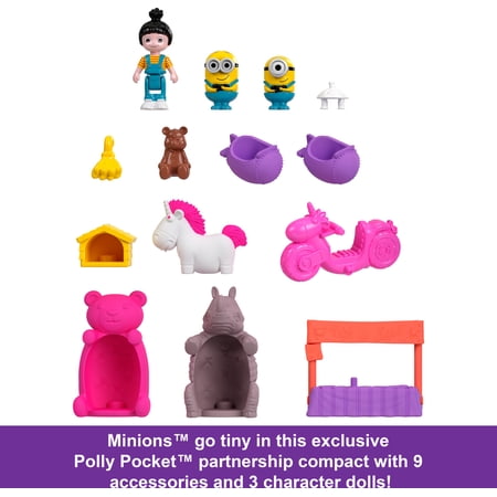 Polly Pocket Playset, Minions Compact with 9 Accessories, 1 Doll, 2 Minions and Unicorn Toy