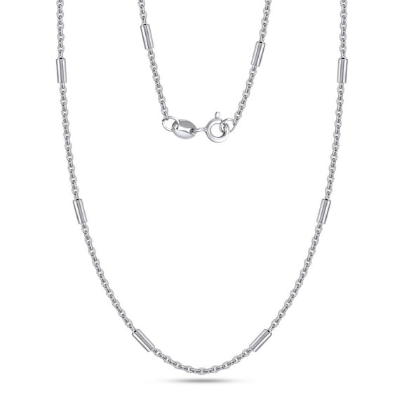 AFFY Bar Station Chain Necklace for Women and Men Italian Crafted 1.14mm Cable Link Chain 18 Inch 14K White Gold Over 925 Sterling Silver with Spring Ring Clasp