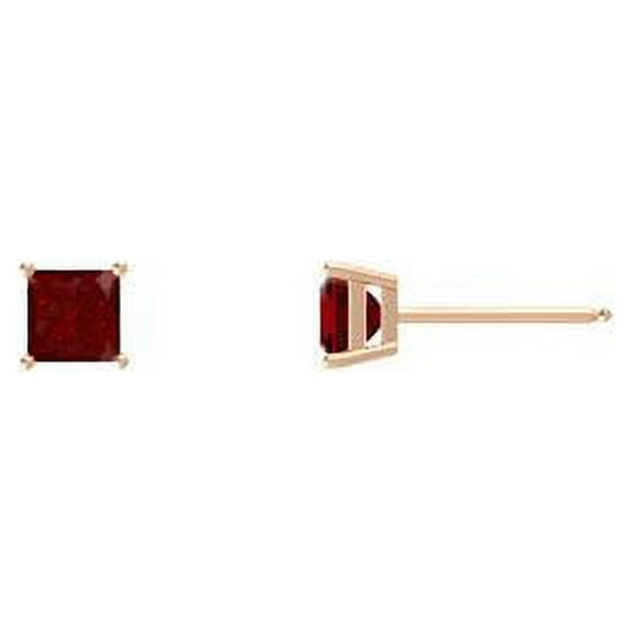 Paris Jewelry 24k Rose Gold 2 Ct Ruby Square Cut Stud Earrings Plated