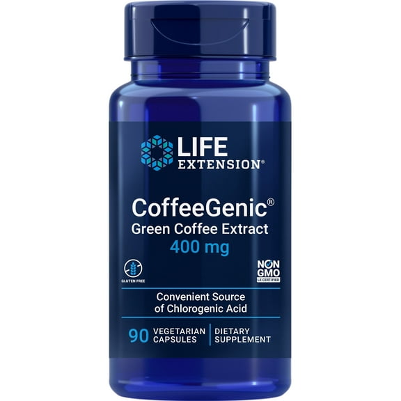Life Extension CoffeeGenic® Green Coffee Extract, 400 mg, Standardized for 50% Chlorogenic Acid, Gluten Free, Non-GMO, Vegetarian, 90 Capsules