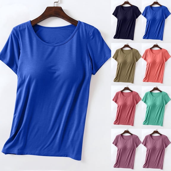 Sakmal Pajama Tops Women Pullover Cotton Plus Size Short Sleeve Tshirt Crew Neck Blue Tshirt for Women L