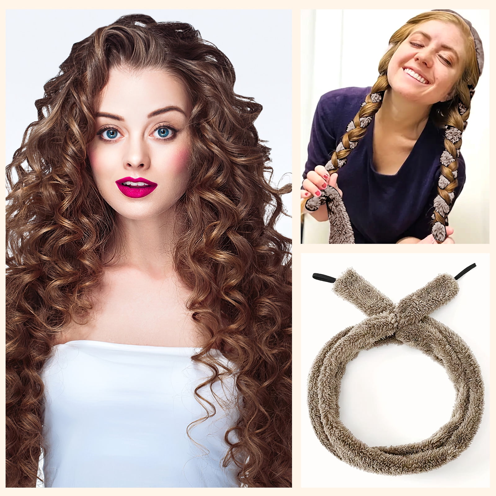 Satin Heatless Hair Curler, Lazy Natural Soft Wave DIY Heatless Curls for Sleep in Overnight, for All Hair Types, Light Brown