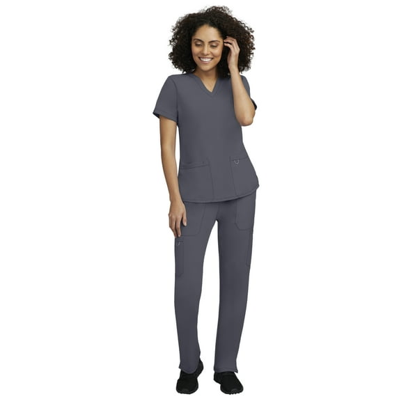 Stat Medical Wear 100200 Womens Scrubs Set 2 Pocket V-Neck Scrub Top with 5 Pocket Drawstring Pant Pewter 2X