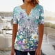 thumbnail image 1 of TaTaai Women's Printed Pullover Top, Soft Breathable Cotton, Loose Fit, Short Sleeve V-Neck, Ruching Buttons, Casual Daily Office Outings Spring Summer Multi-Color Gift, 1 of 5