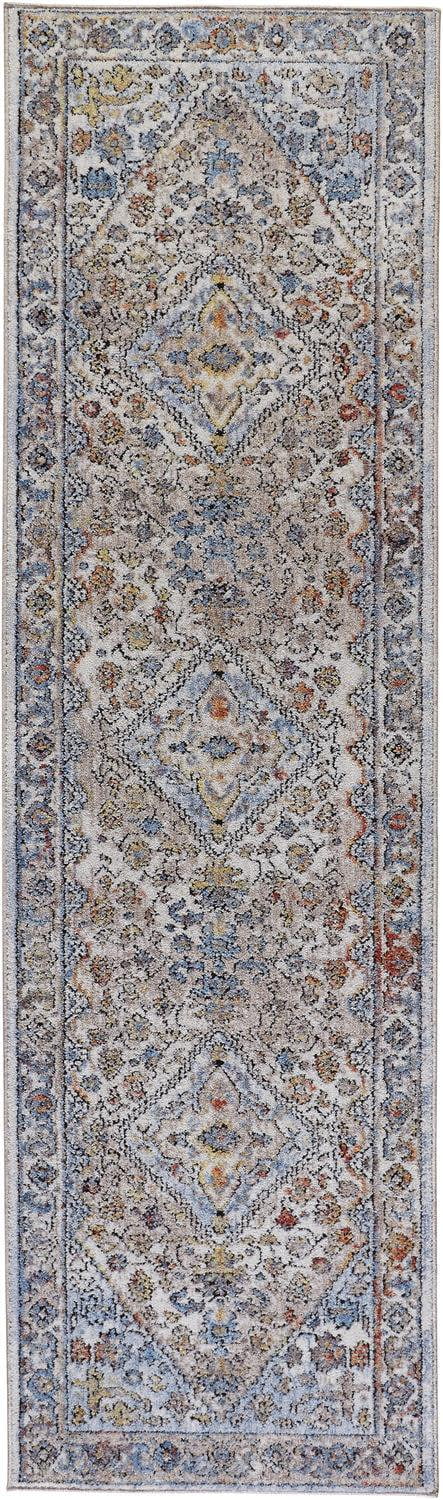 Matana Bohemian Space Dyed Area Runner, Ivory/Gold/Blue, 2ft - 3in x 7ft - 9in