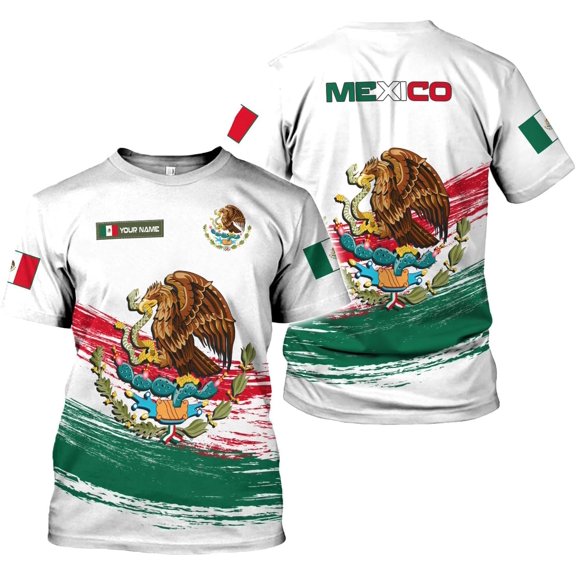 Personalized Mexico Shirts, Mexican Shirts for Men, Customized Mexico T-Shirt for Men, Mexico Eagle Flag Shirt (S)