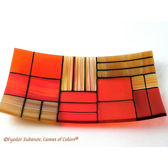 A rectangular fused glass plate "A Gentle color mix - Oranges"