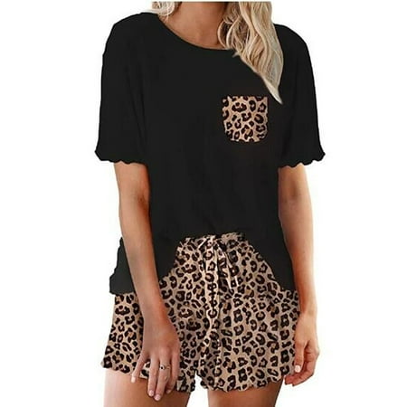

Womens Suit Sets Women Printed Ruffle Short Pajamas Set Short Sleeve Tops Shorts Loungewear Stylish Clothing