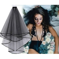 Black Wedding Veil 2 Tier with Comb Bridal Veil Ribbon Edge Veil Halloween Bachelorette Party Veil