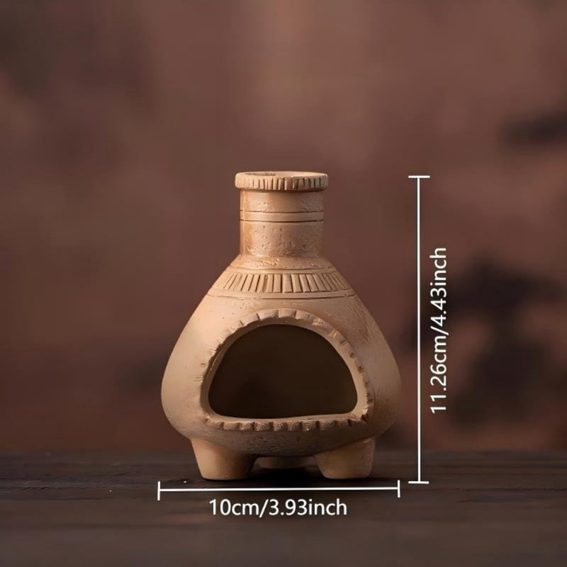 Vintage Terracotta Palo Santo Holder Incense Burner - Handcrafted Clay Stove Design Holder for Holy Wood Sticks/Cones | Boho Retro Home Decor for Energy Cleansing, Meditation-Brown
