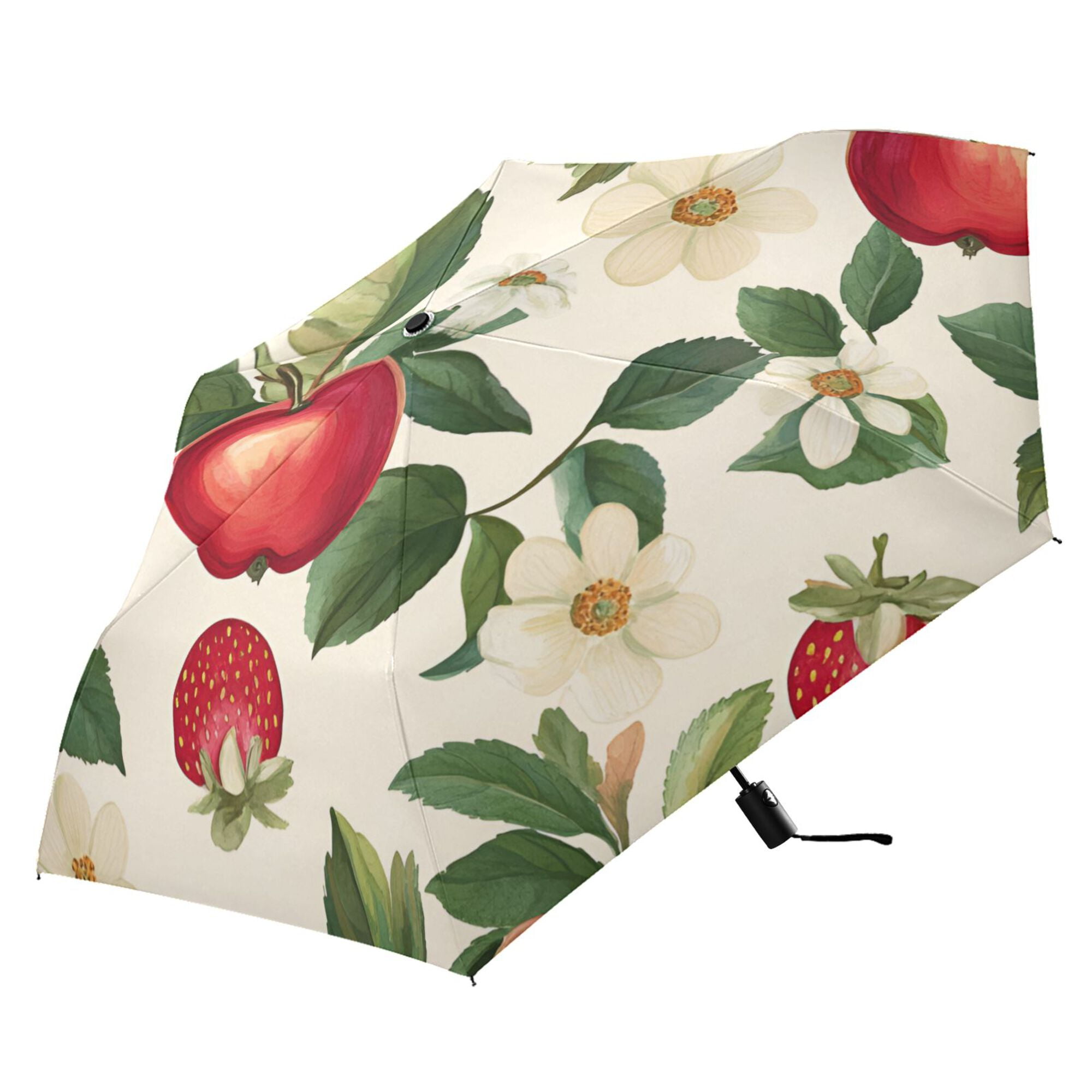 FORMRS Travel Umbrella Folding Auto Open Close Windproof Rain UV Protection, Apple Leaves Pattern