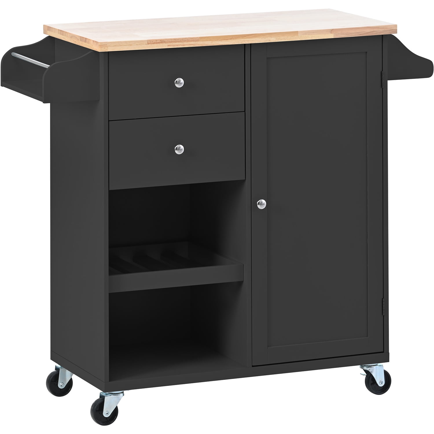 Kepooman Kitchen Cart with Spice Rack, Towel Rack & Two Drawers, Kitchen Island on Wheels for Your Daily Food Preparation, Black Kepooman Kitchen Cart with Spice Rack, Towel Rack & Two Drawers, Kitchen Island on Wheels for Your Daily Food Preparation, Black