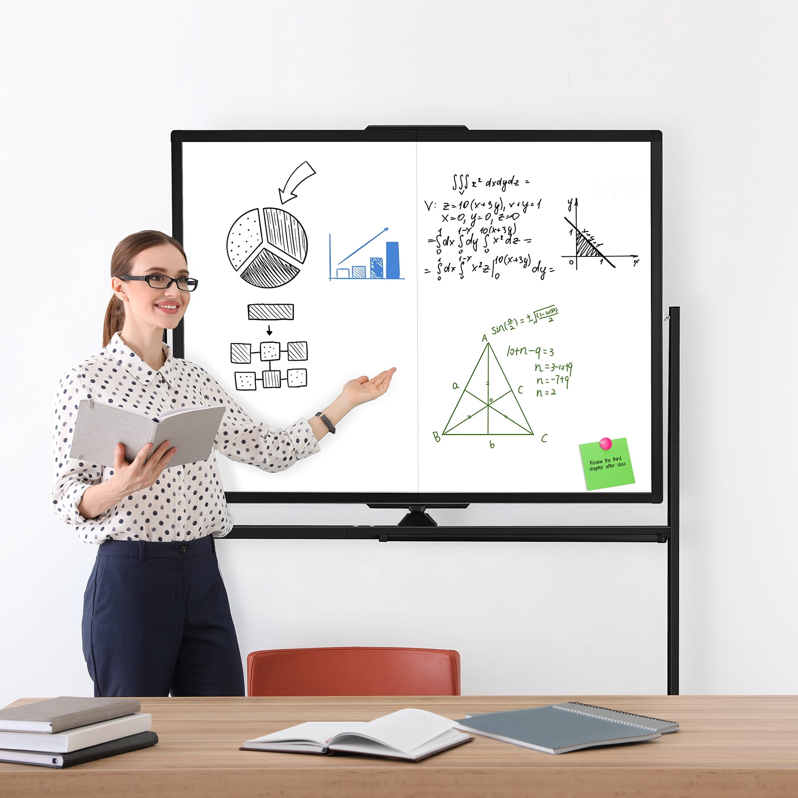 DOLLAR BOSS Rolling White Board Dry Erase Board Rolling 48"x36" Double Sided Large Standing Whiteboard Easel with Wheels Mobile White Board with Stand for Office, Classroom & Home, Black