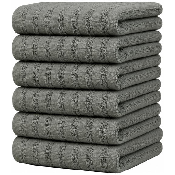 6 Pack 100% Cotton Kitchen Towels, 20"x28" Absorbent Dish Towels - Grey