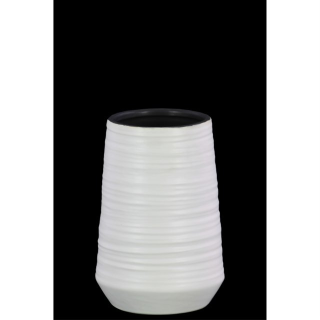 Vase Rond en Céramique avec Motif Peigné, Petit, Blanc