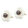 thumbnail image 2 of Primal Gold 14 Karat Yellow Gold 3-4mm Black Freshwater Cultured Pearl with 10 mm Mother of Pearl Flower Post Earrings, 2 of 5