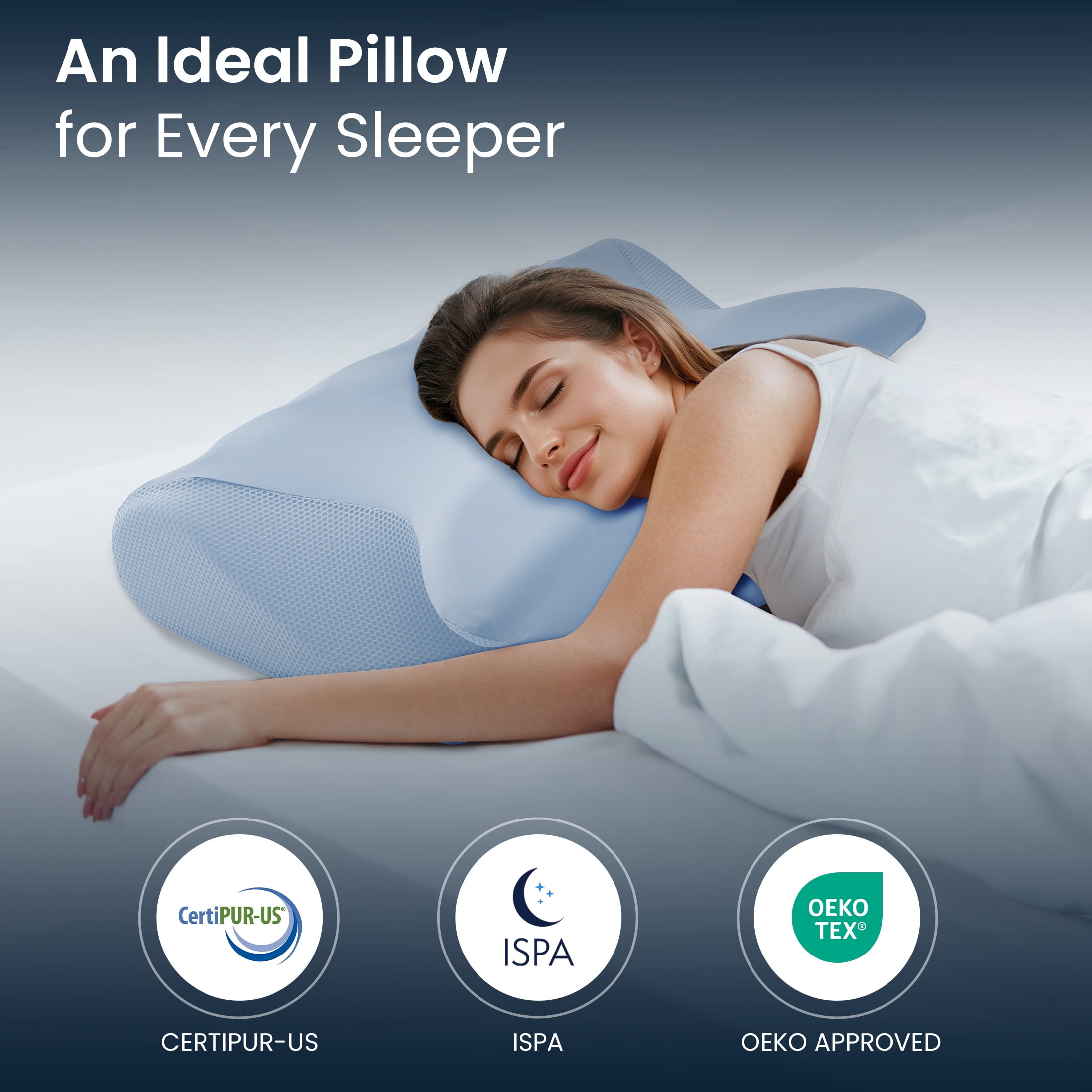Vccoem Cervical Pillow for Neck Pain Relief, Ergonomic Hollow Design, Odorless Memory Foam Pillow for Sleeping, Orthopedic Contour Neck Support Pillows with Additional Pillowcase, Blue