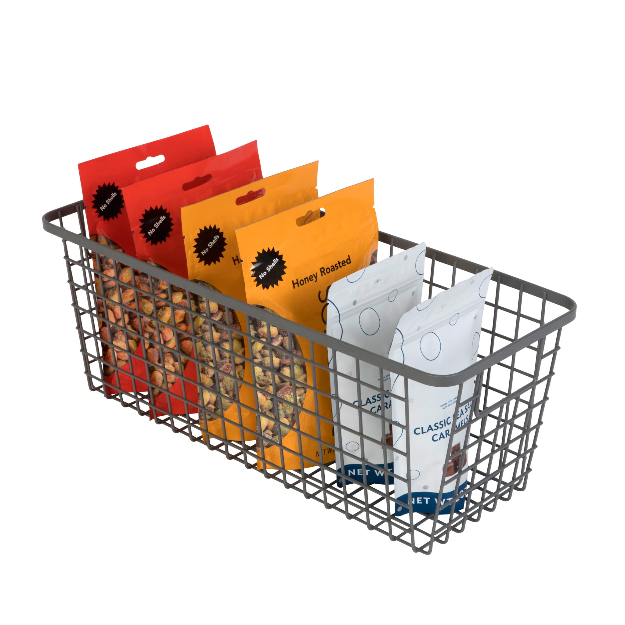 Smart Design Nestable Basket Organizer with Handles - 6 x 16 x 6 inches - Gunmetal - Set of 4