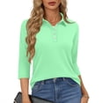 thumbnail image 2 of Qwertyu Women's Polo Shirts 3/4 Sleeve Cotton Collared T Shirt Golf Shirt Business Casual Tee Uniform Tops 3-Button Mint Green S, 2 of 5