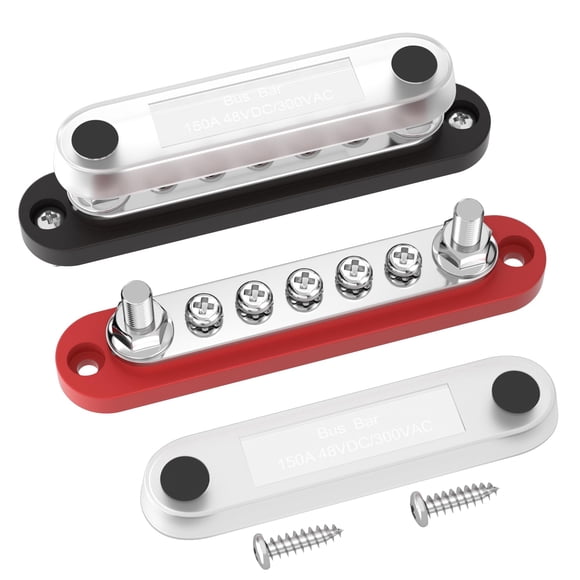 DaierTek 12v Bus Bar 150A Battery Power Distribution Block 12 Volt Positive & Negative Terminal Block Busbar 2 x 1/4" Terminal Studs 5 x #8 Terminal