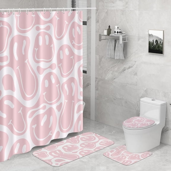 4 Pcs Retro Hippie Shower Curtain Sets,Bathroom Sets with 60s 70s Colorful Vintage Shower Curtain and Rugs, Modern Bathroom Decor Rug Toilet Lid Cover,Bath Mats and 12 Plastic Hooks.