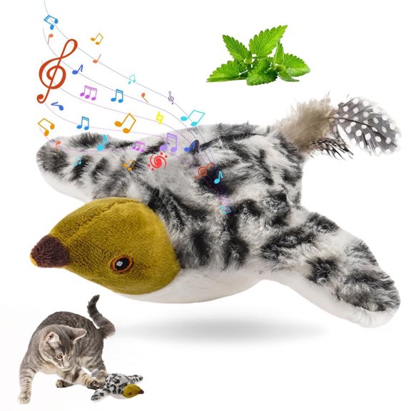 mdesiwst Chirping Bird Cat Toy Rechargeable Plush Bird Flapping Wings Interactive Electric Flying Bird Toy for Cats Chasing Natural Hunting Instinct