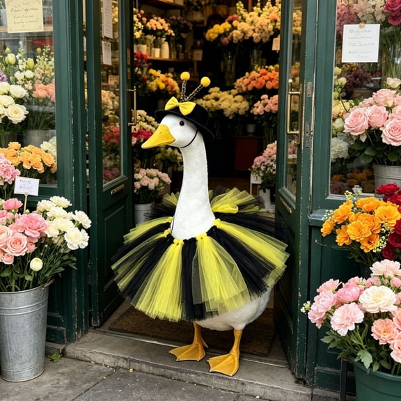 2 Piece Bumble Bee Themed Porch Goose Outfits With Tulle Tutu Skirt And Matching Hat For 19-23 Inch Statues Spring And Summer Front Porch Decor