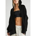 thumbnail image 4 of Solid Color Waffle Knit Textured Hooded Basic Jacket for Women Black Medium, 4 of 5