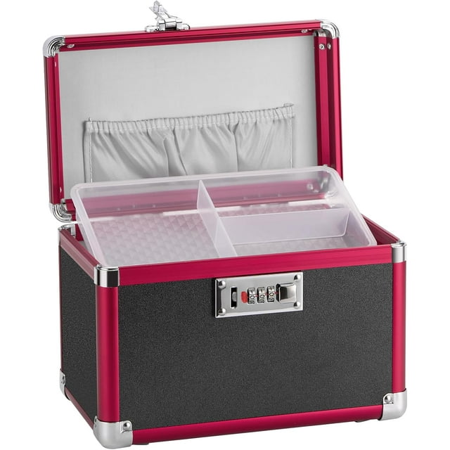 LOCKCURX Medicine Lock Box - Medicine Safe Lock Box,Medicine Lock Box with Code,Medicine Lock Box for Safe Medication Storage -10 x 6 x 6.7 Inch(Small) - Black Red
