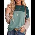 thumbnail image 1 of Moda para Mujer 2025, Camisetas Holgadas Informales de Punto con Cuello Redondo y Larga con Bloques de Color Verde M, 1 of 7